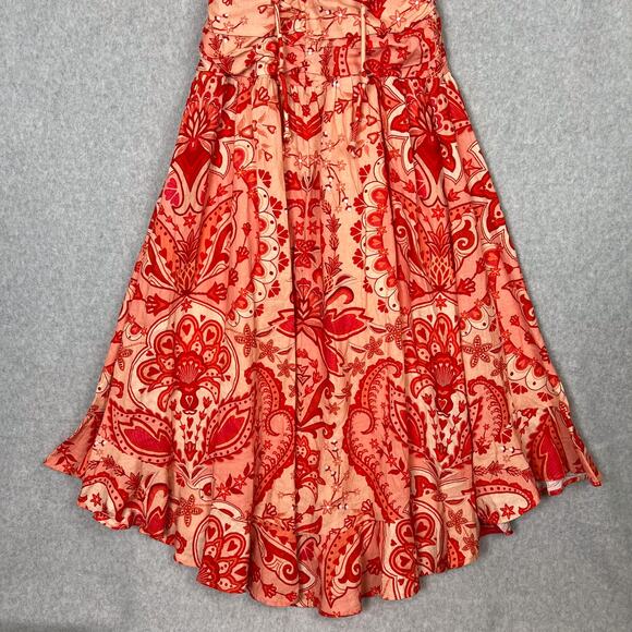 Farm Rio Jaipur Red Crossed Over Linen Blend Maxi Dress Size XS - Picture 8 of 16